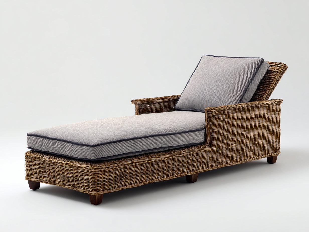 Tumbonas de ratán 192x74x78 cm - marrón-gris - diseño con reposabrazos para jardín