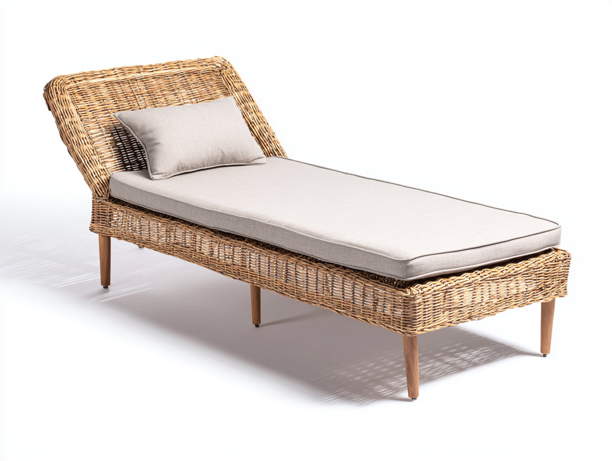 Tumbonas ratán sintético y tela 172x68x82 cm - beige claro - estilo natural para jardín