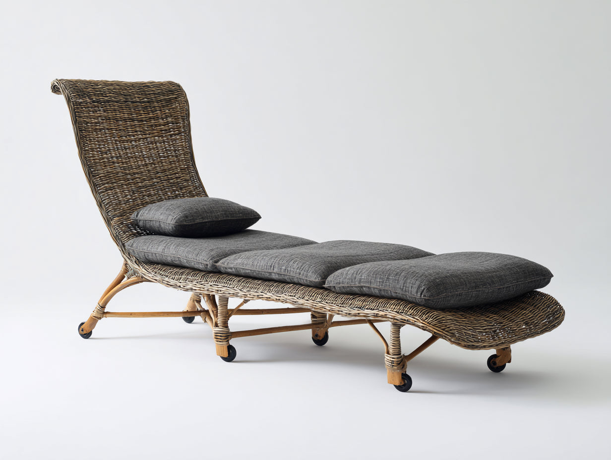 Tumbonas de ratán 190x70x92 cm - natural gris y negro - diseño curvo con ruedas
