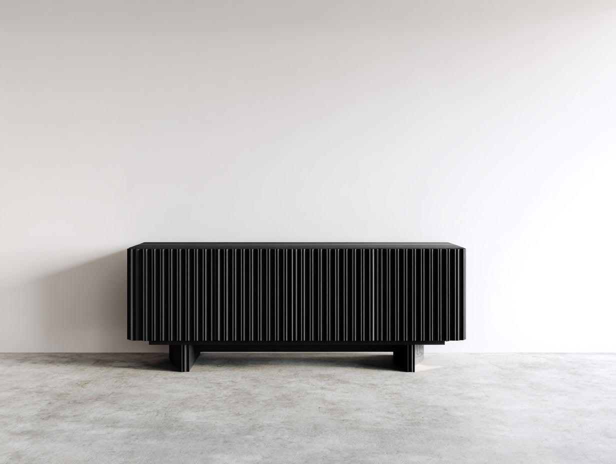 Mueble recibidor de madera 160x42x62 cm negro - diseño moderno con puertas acanaladas