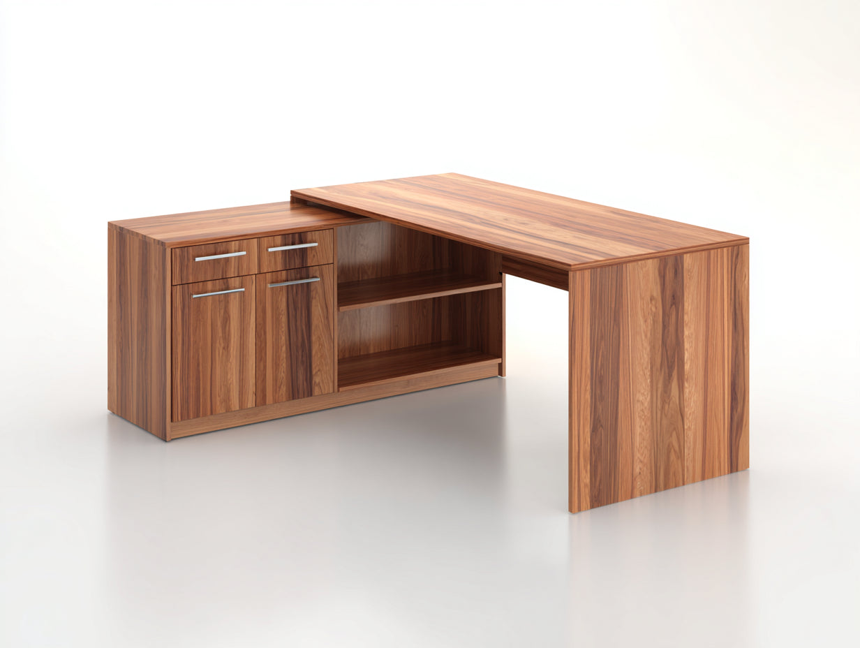Mesas de oficina de madera 160x140x75 cm - madera natural - escritorio en L con puertas y cajones para despacho