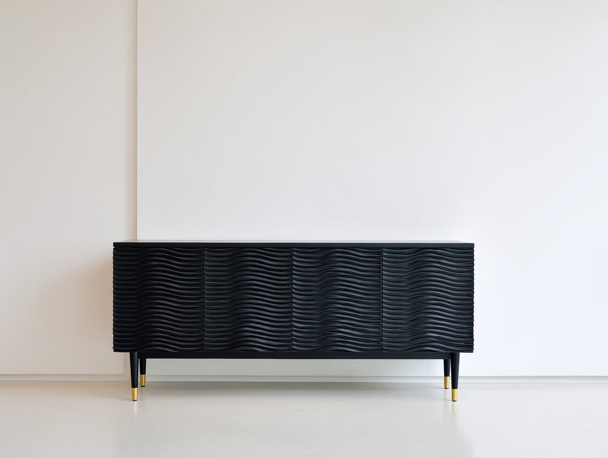 Mueble recibidor de madera 180x40x78 cm - negro - aparador con puertas onduladas para entrada