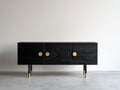 Mueble recibidor de madera 165x40x78 cm - negro-dorado - diseño moderno con veta visible para entrada