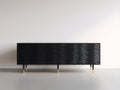 Mueble recibidor de madera 180x40x80 cm - negro y dorado - diseño ondulado con 4 puertas