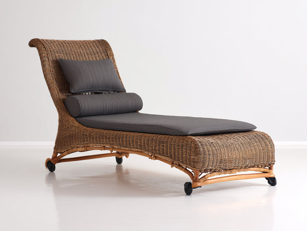 Tumbonas de ratán 188x72x86 cm - marrón-gris oscuro - diseño con ruedas para jardín
