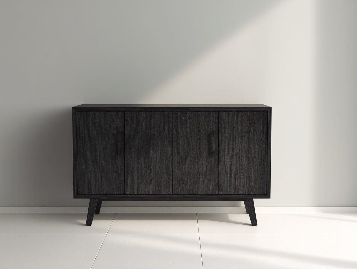 Mueble recibidor madera 140x40x82 cm - negro - estilo moderno con 4 puertas