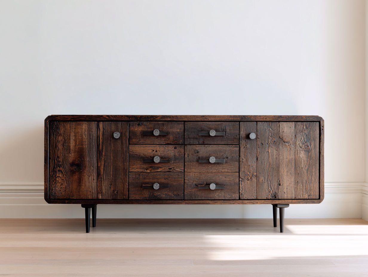 Mueble recibidor de madera 175x42x76 cm - marrón oscuro - aparador con puertas y cajones para entrada