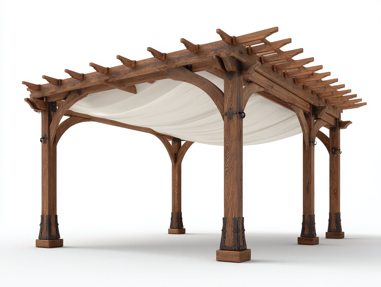 Pérgola de jardín de madera 320x260x235 cm marrón - diseño rústico con toldo blanco