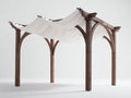 Pérgola de jardín madera y tela 350x350x270 cm - marrón-blanco - estilo rústico con cubierta textil