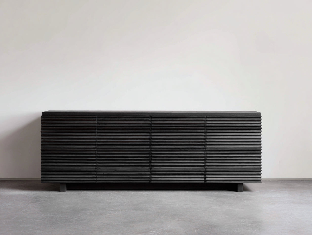 Mueble recibidor de madera 180x42x76 cm - negro - diseño moderno acanalado para entrada