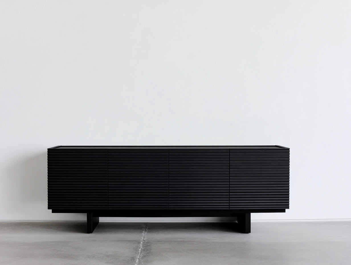 Mueble recibidor madera 180x42x75 cm - negro - diseño moderno con 4 puertas