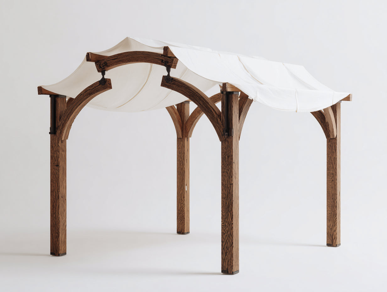 Pérgola de jardín de madera 320x250x235 cm marrón - diseño clásico con toldo blanco