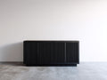 Mueble recibidor de madera 160x40x75 cm - negro - diseño acanalado con 4 puertas