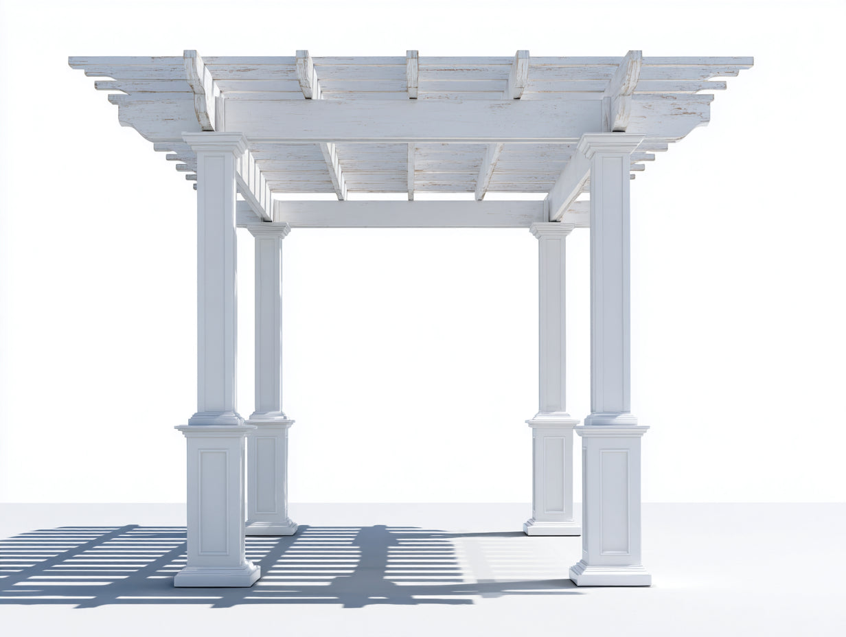 Pérgola de jardín de madera 310x255x240 cm - blanco envejecido - diseño clásico para exterior