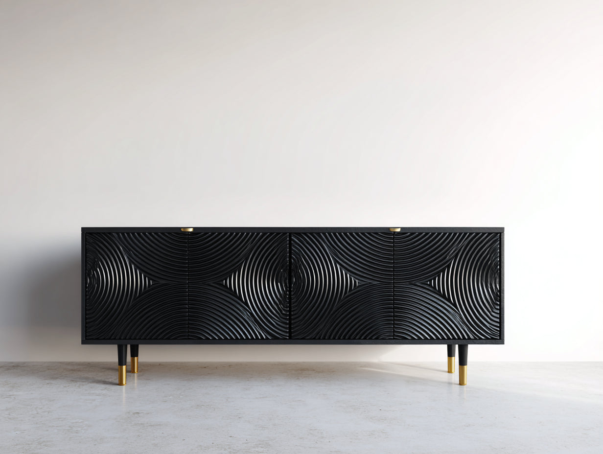 Mueble recibidor de madera 180x45x78 cm negro - diseño geométrico moderno