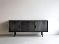 Mueble recibidor madera y metal 170x42x78 cm - negro - diseño moderno con 2 puertas y 3 cajones