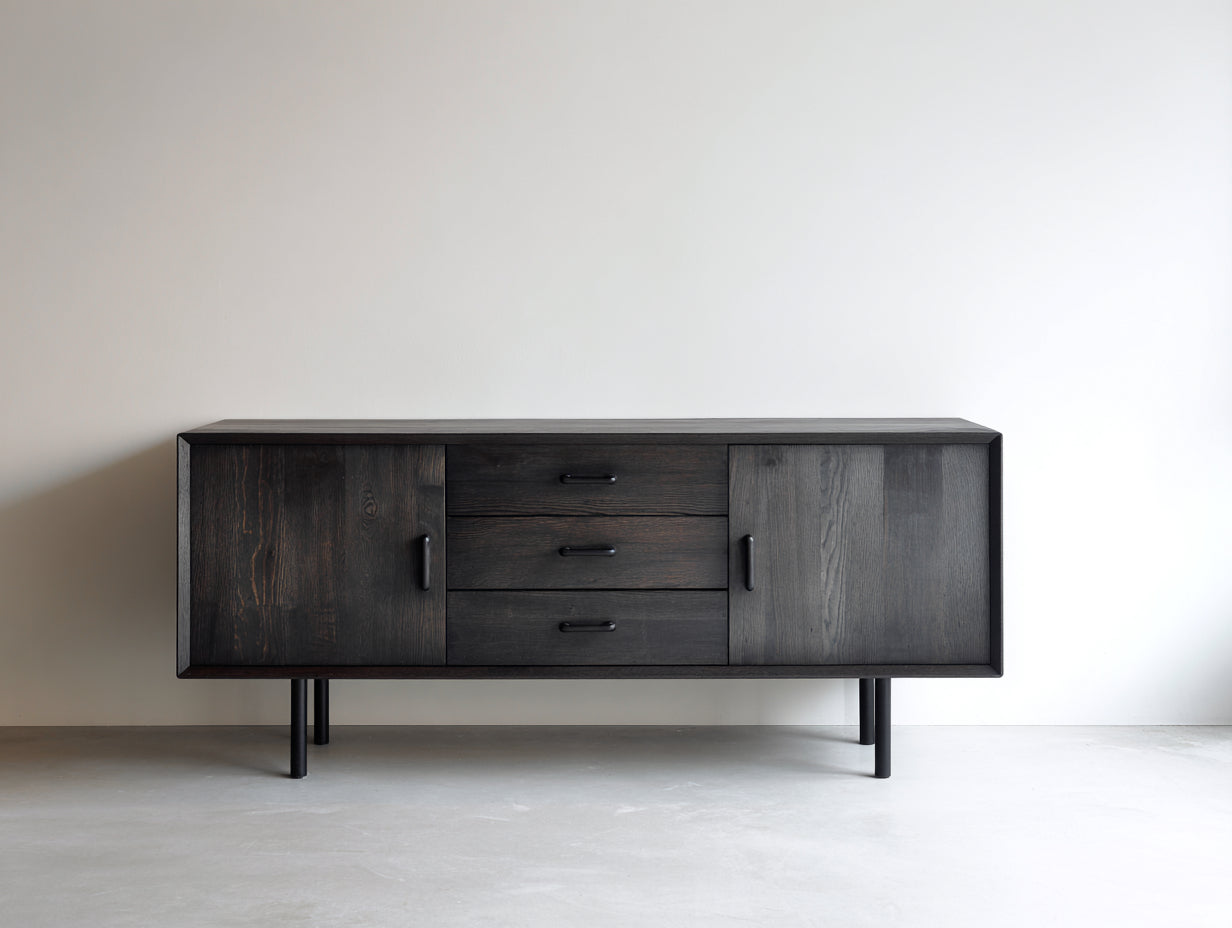 Mueble recibidor madera y metal 170x42x78 cm - negro - diseño moderno con 2 puertas y 3 cajones
