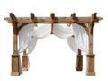 Pérgola de jardín madera 320x320x260 cm - marrón claro-blanco - estilo rústico con cortinas