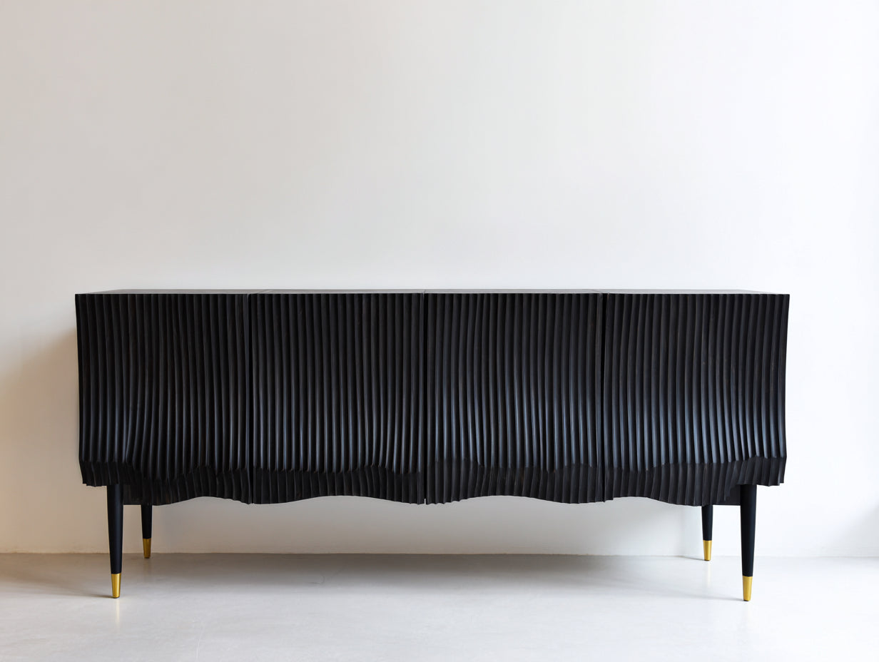 Mueble recibidor de madera 185x42x80 cm - negro - aparador con puertas acanaladas para entrada