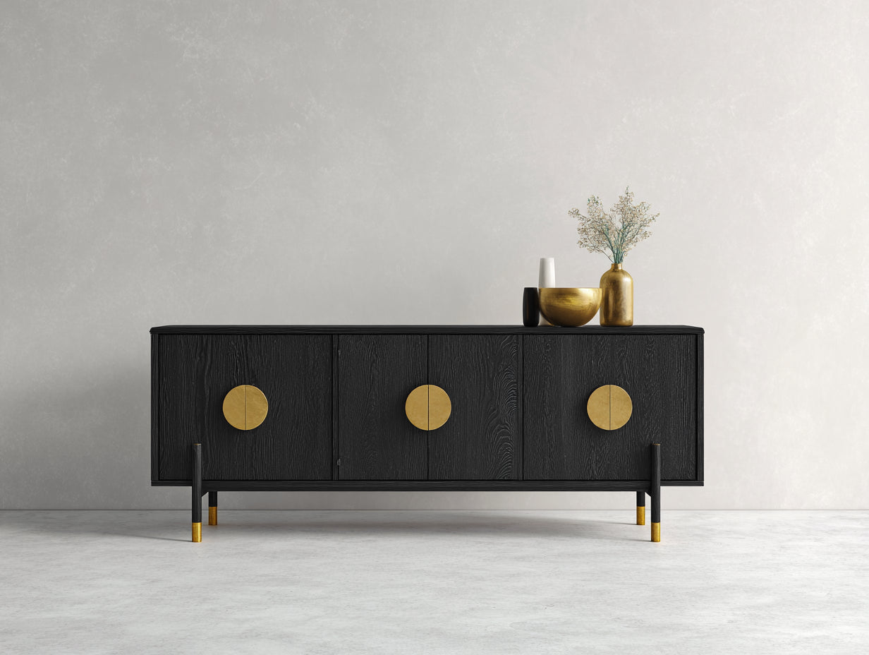 Mueble recibidor de madera 185x46x80 cm negro - diseño elegante con detalles dorados