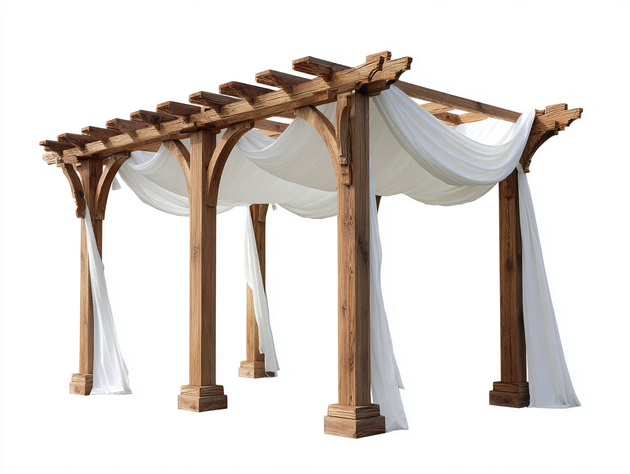 Pérgola de jardín de madera 400x300x260 cm - madera natural-blanco - diseño abierto con tela para exterior